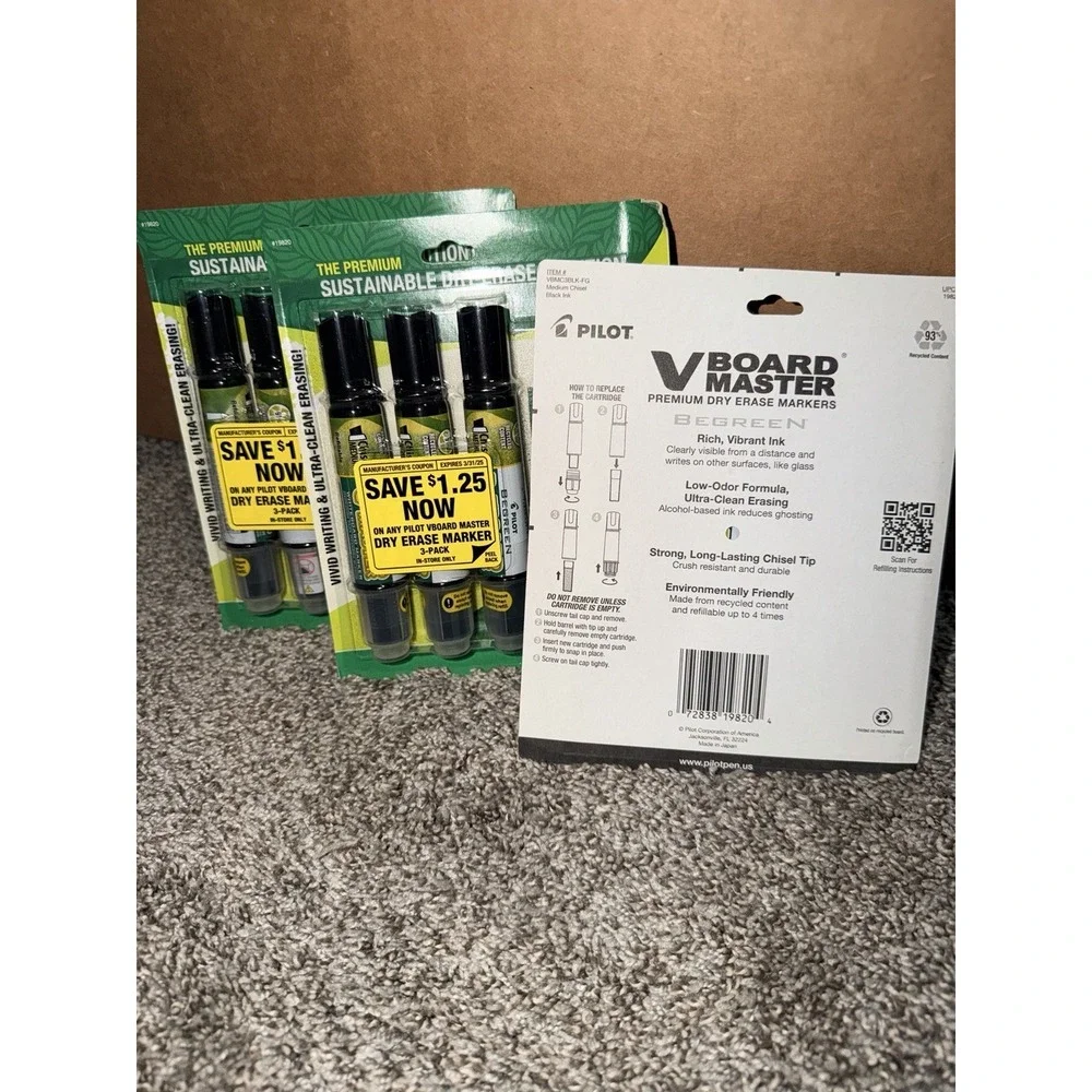 Pilot V Board Master Premium Dry Erase Markers Black 3 pk+2 Refills (3)